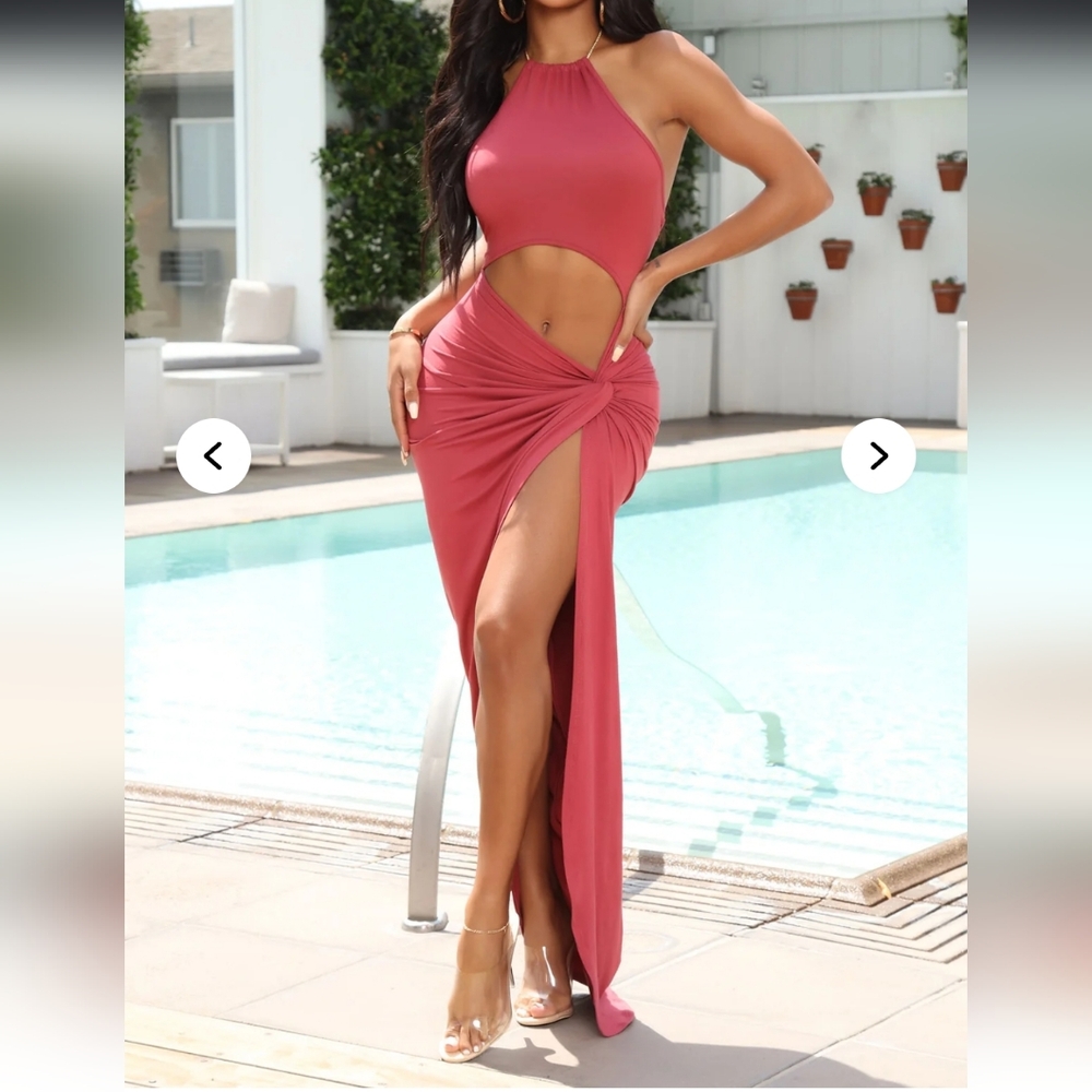 Fashion Nova Pink Halter Cutout Dress